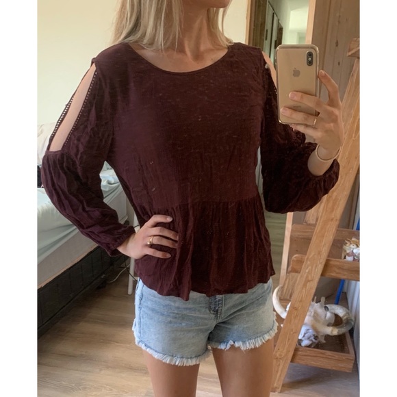 O’Neill women’s small maroon cutout long sleeve blouse - Picture 1 of 9